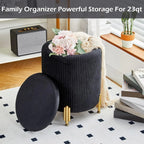 Modern Rounded Ottoman Vanity Stool With Storage & Metal Legs