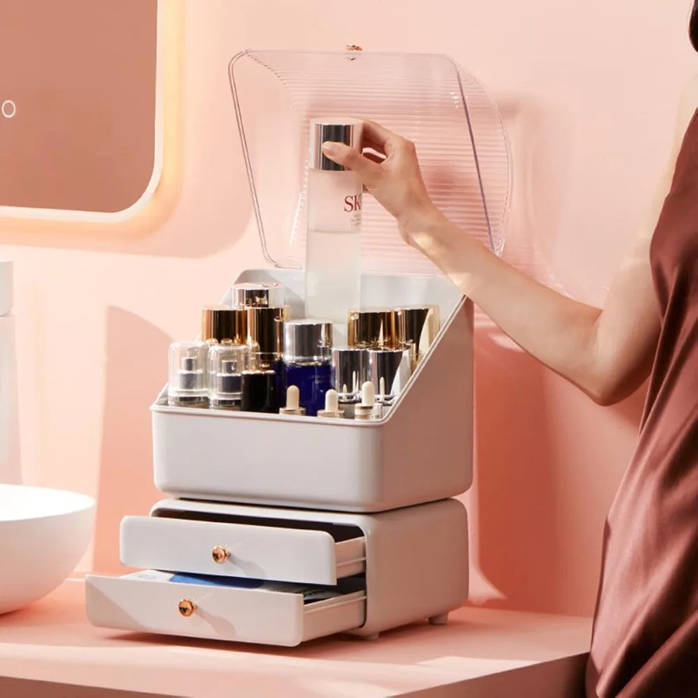 Large Makeup Storage Box with Brush Holder