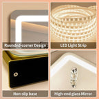 LED Makeup Mirror With Gold Frame - 15x13 Inches