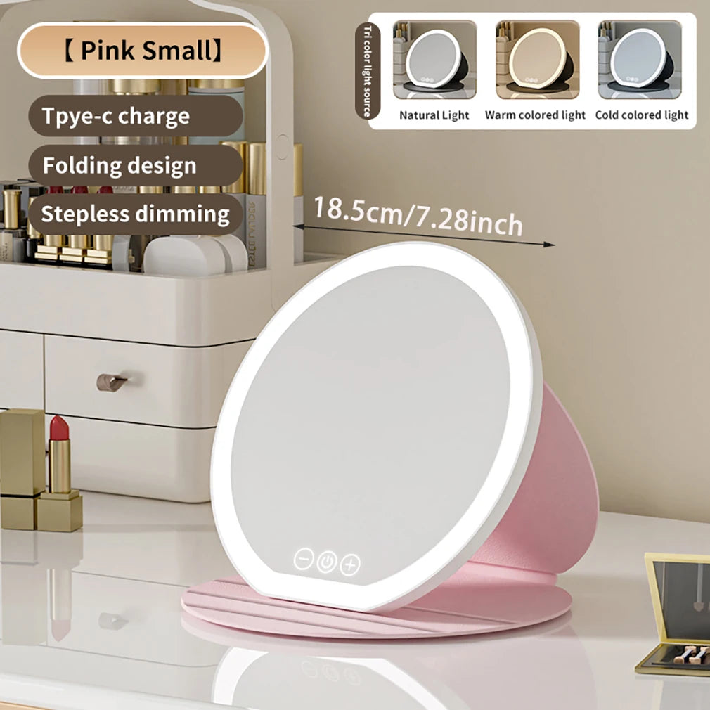 Compact Circular LED Makeup Mirror [7.28/8.66 inch]