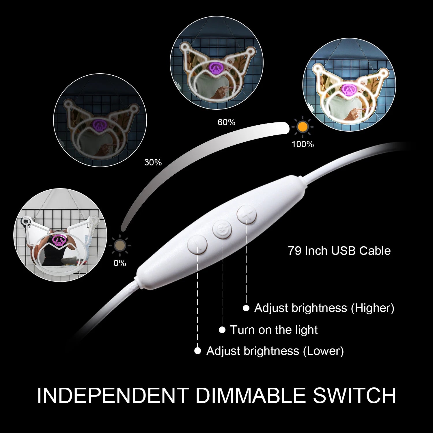 Kuromi Decor Mirror Neon Light