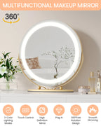 19 Inch Large Round Vanity Mirror With Touch Controls