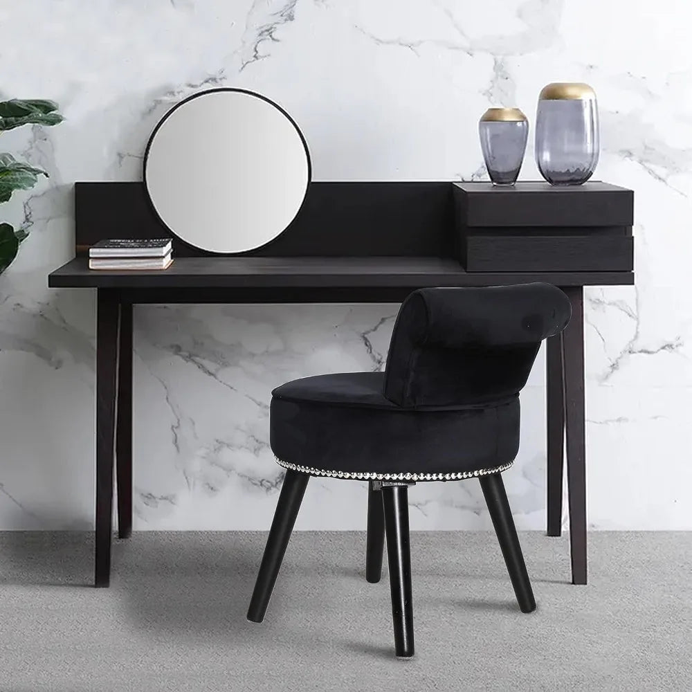 Black Vanity Chair With Round Padded Velvet Seat
