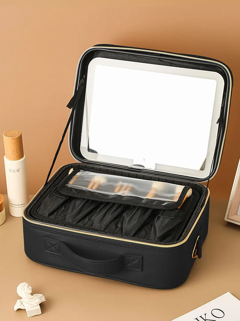 Makeup & Cosmetic Travel Box With LED Mirror [Large]