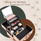 Large Capacity Makeup Organizer Box With Mirror & 3 Trays