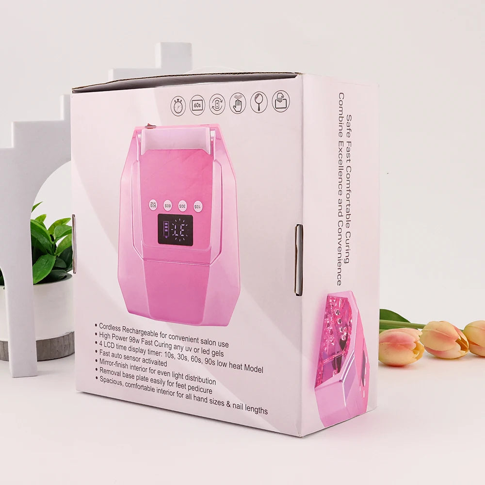 Rechargeable UV LED Nail Dryer Lamp 98W, 4 Timer Setting & 33 LED
