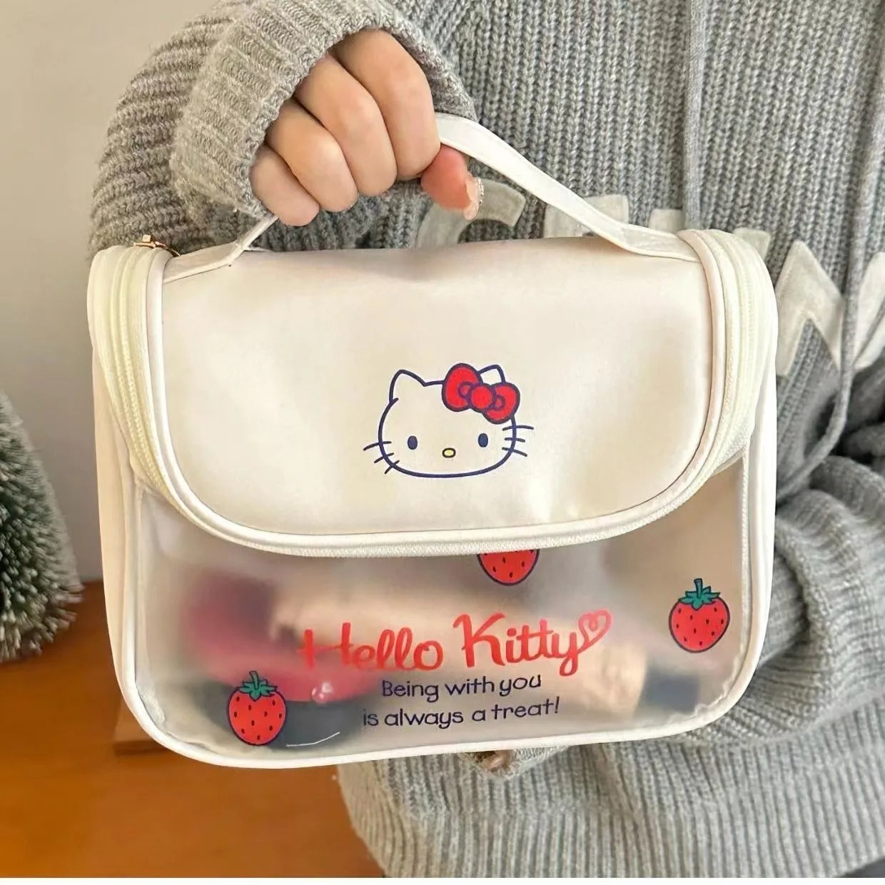 Hello Kitty Zipper Large Capacity Makeup Bag