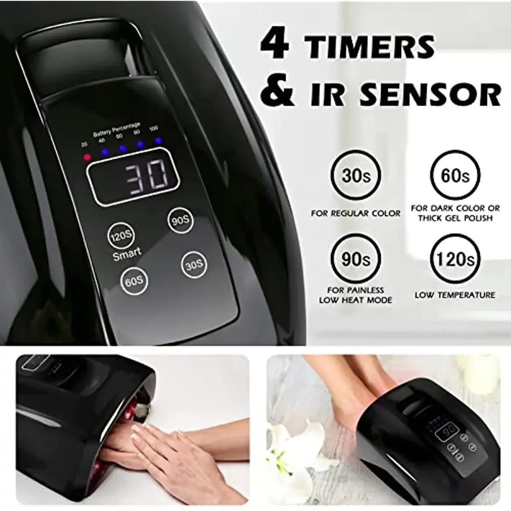 Rechargeable UV LED Acrylic Nail Dryer Lamp 90W, 4 Timer Setting & 45 LED