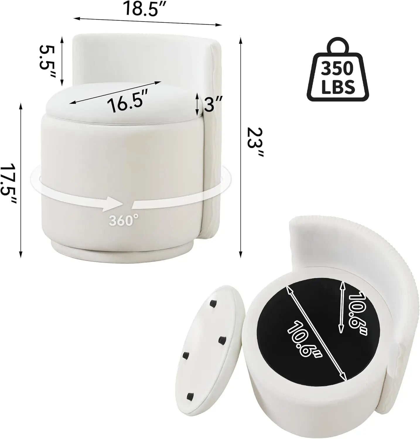 360° Swivel Dressing Table Stool - White