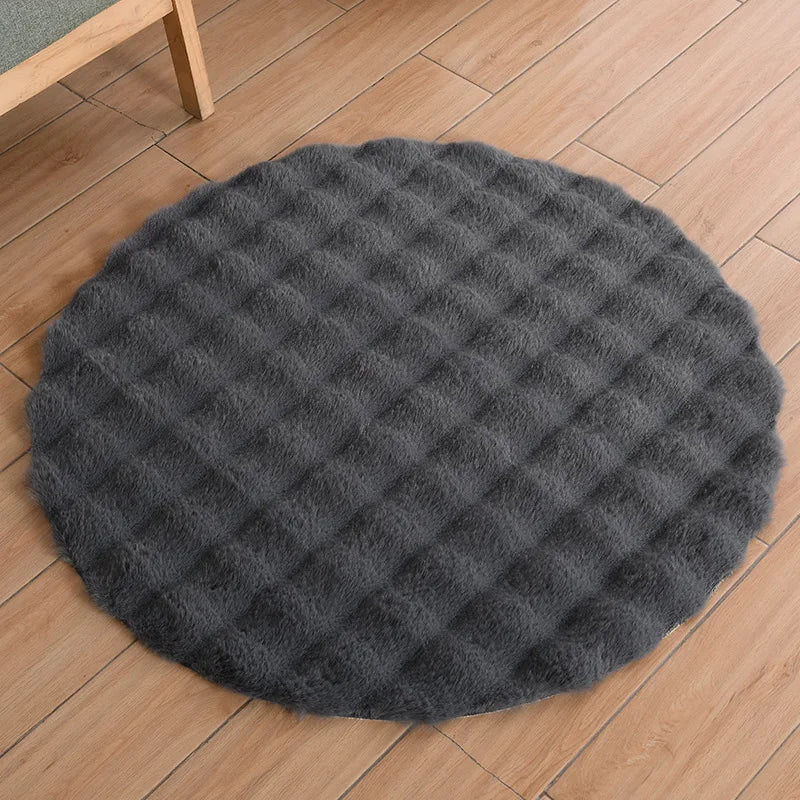 Round Bubble Rabbit Fur Vanity Chair Rug