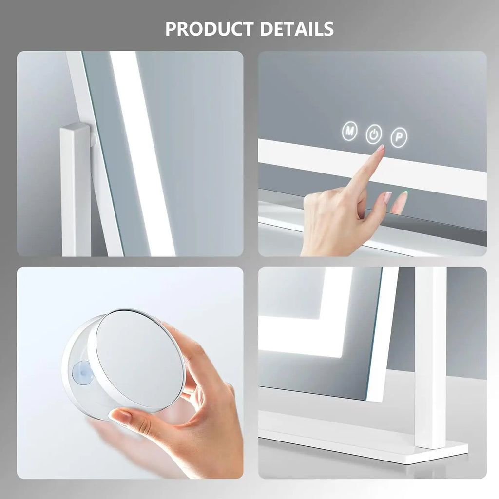 LED Vanity Mirror With Detachable 10X Magnification - 15.2 Inches