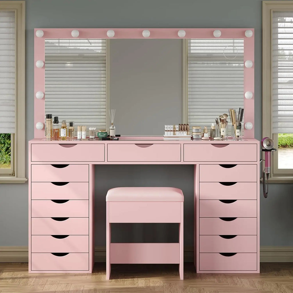 15 Drawers Vanity Set - Pink