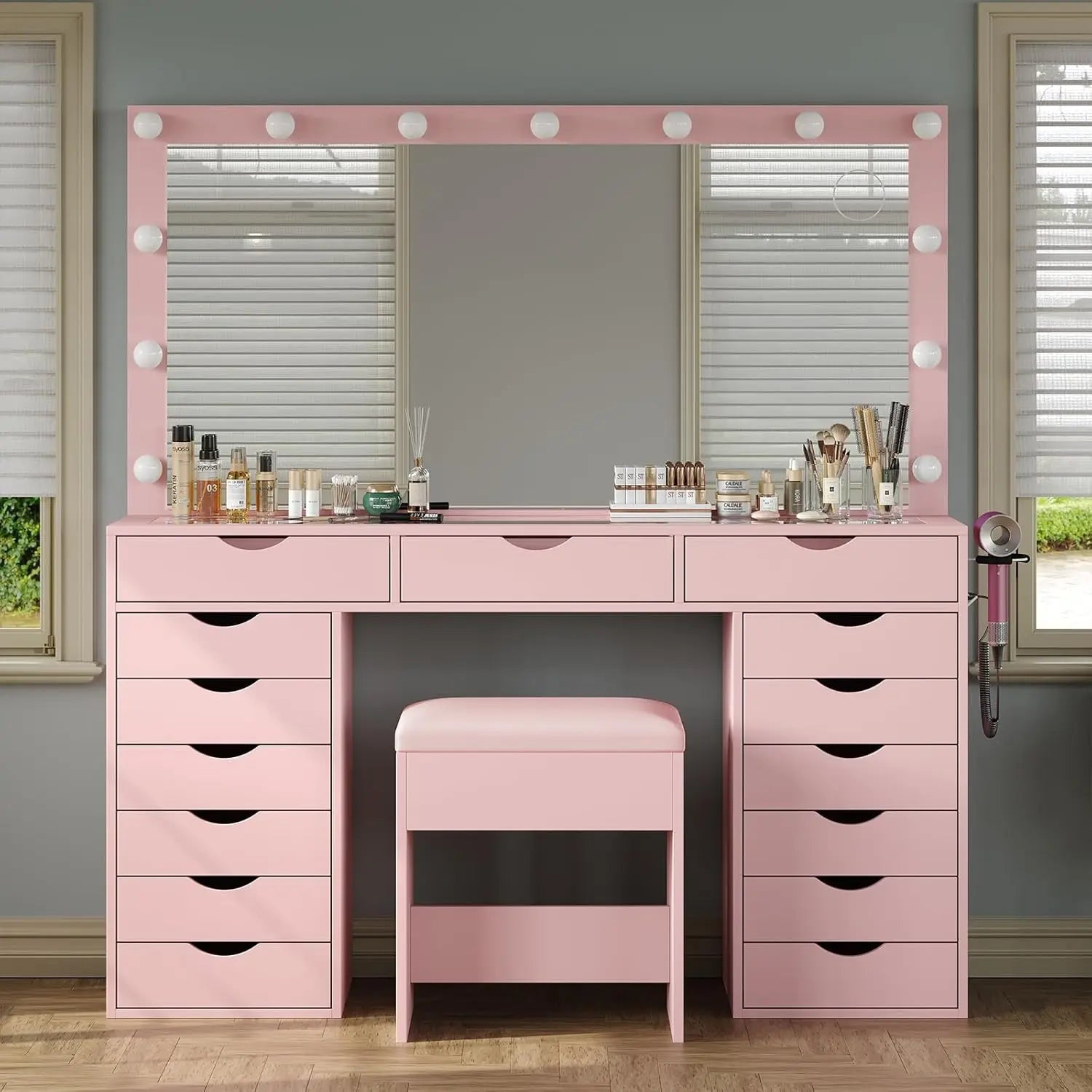 15 Drawers Vanity Set - Pink