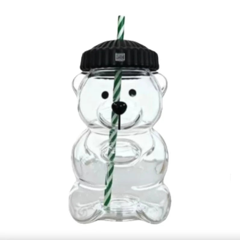 Luxury Bear-Shaped Glass Tumbler With Straw & Lid