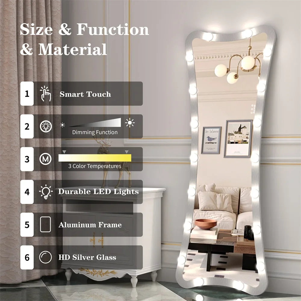 Full Length Standing Mirror With Led Blubs [Size: 63x24]