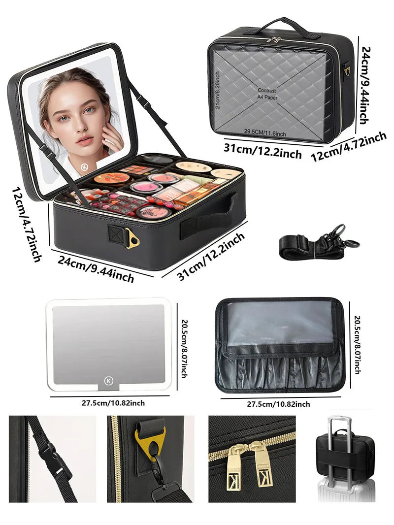 Makeup & Cosmetic Travel Box With LED Mirror [Large]