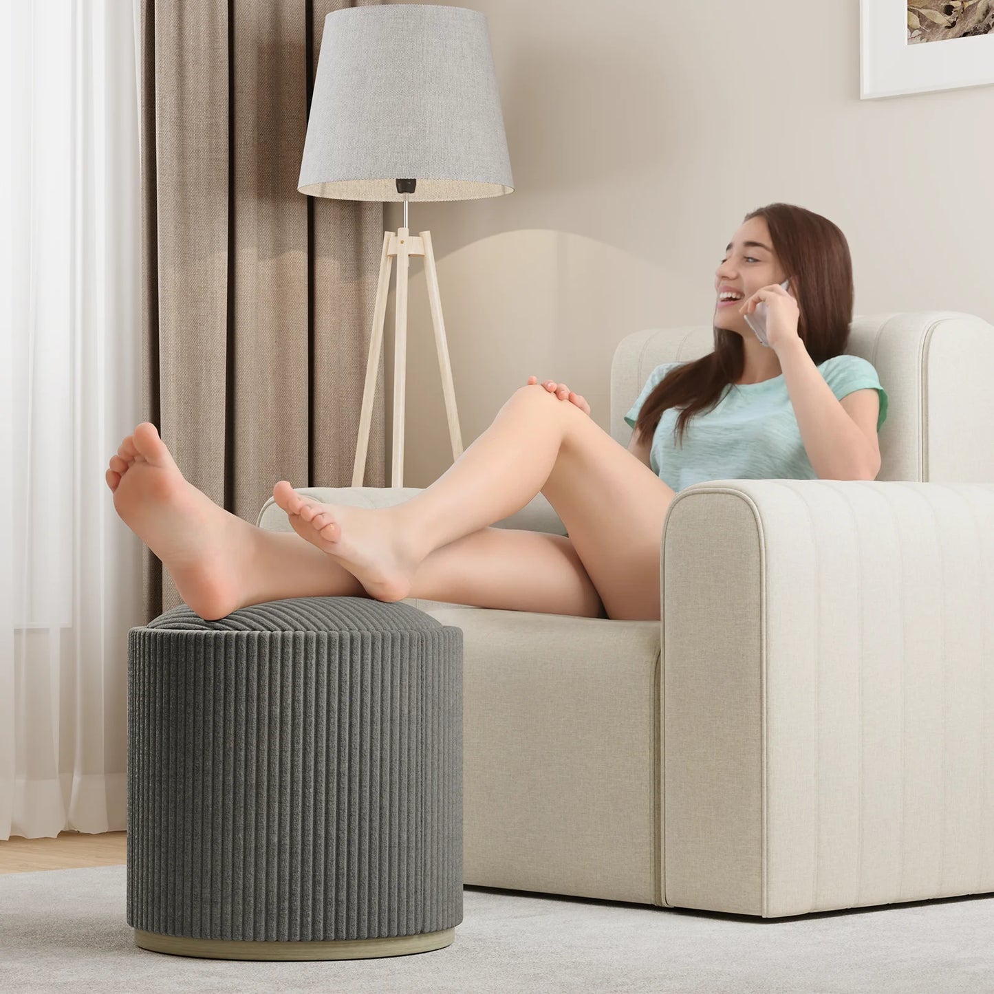 18" Round Makeup Vanity Stool [Grey]