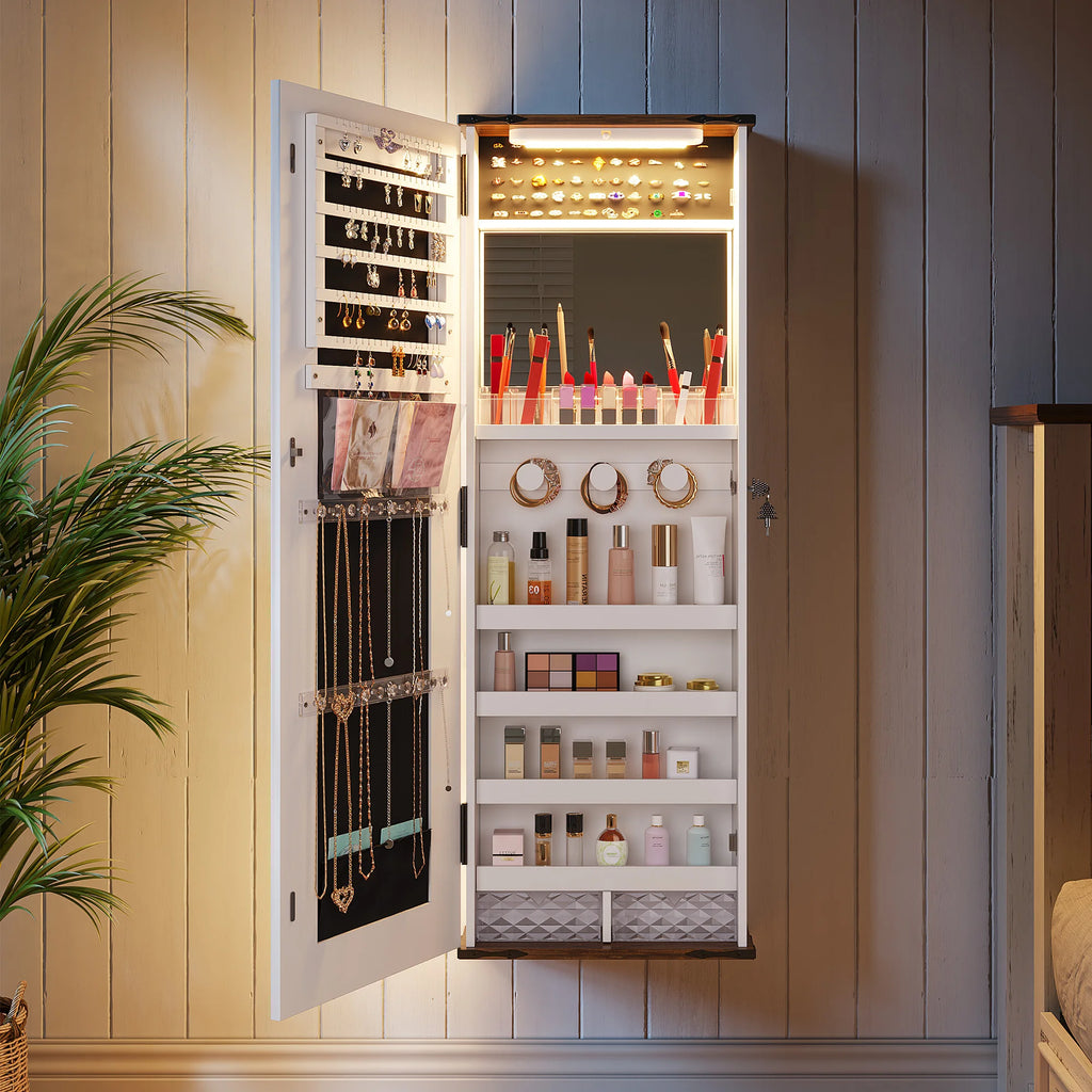 Wall Mounted Jewelry Organizer With LED Mirror