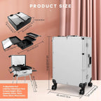 24'' Aluminum Rolling Makeup Trolley with Bluetooth Speakers and LED Lights [White]