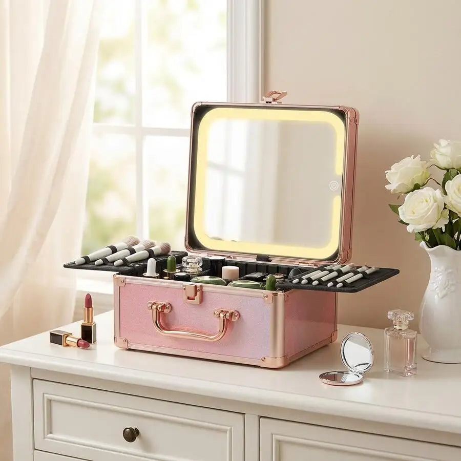 Makeup Case With A Detachable LED Mirror - Gradient Pink