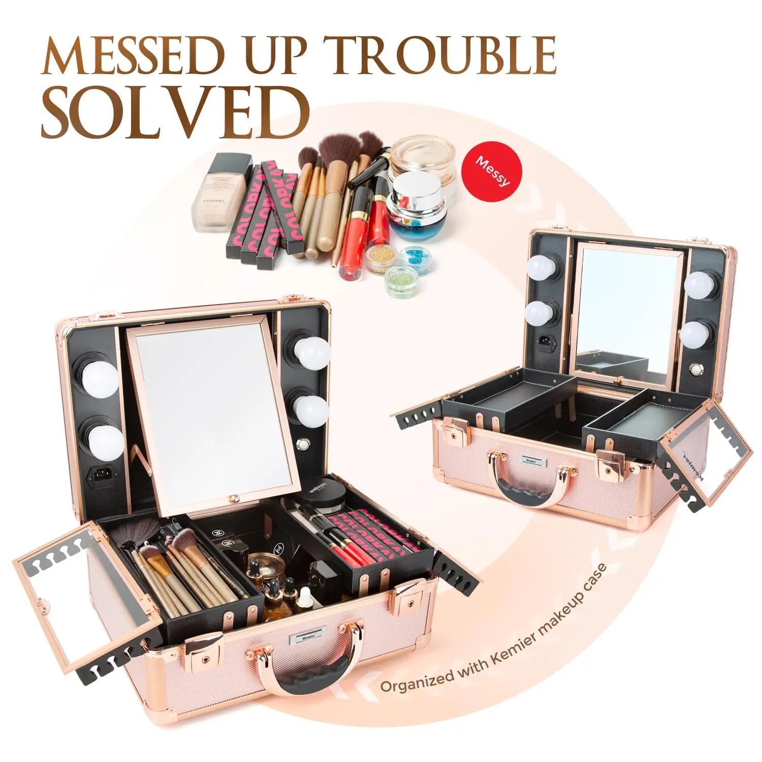 Makeup & Cosmetic Storage Box with LED Light Customizable Dividers