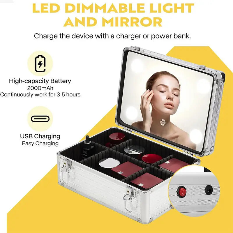 4in1 Makeup Rolling Train Case $ Cosmetic Organizer Box with Led Light Mirror
