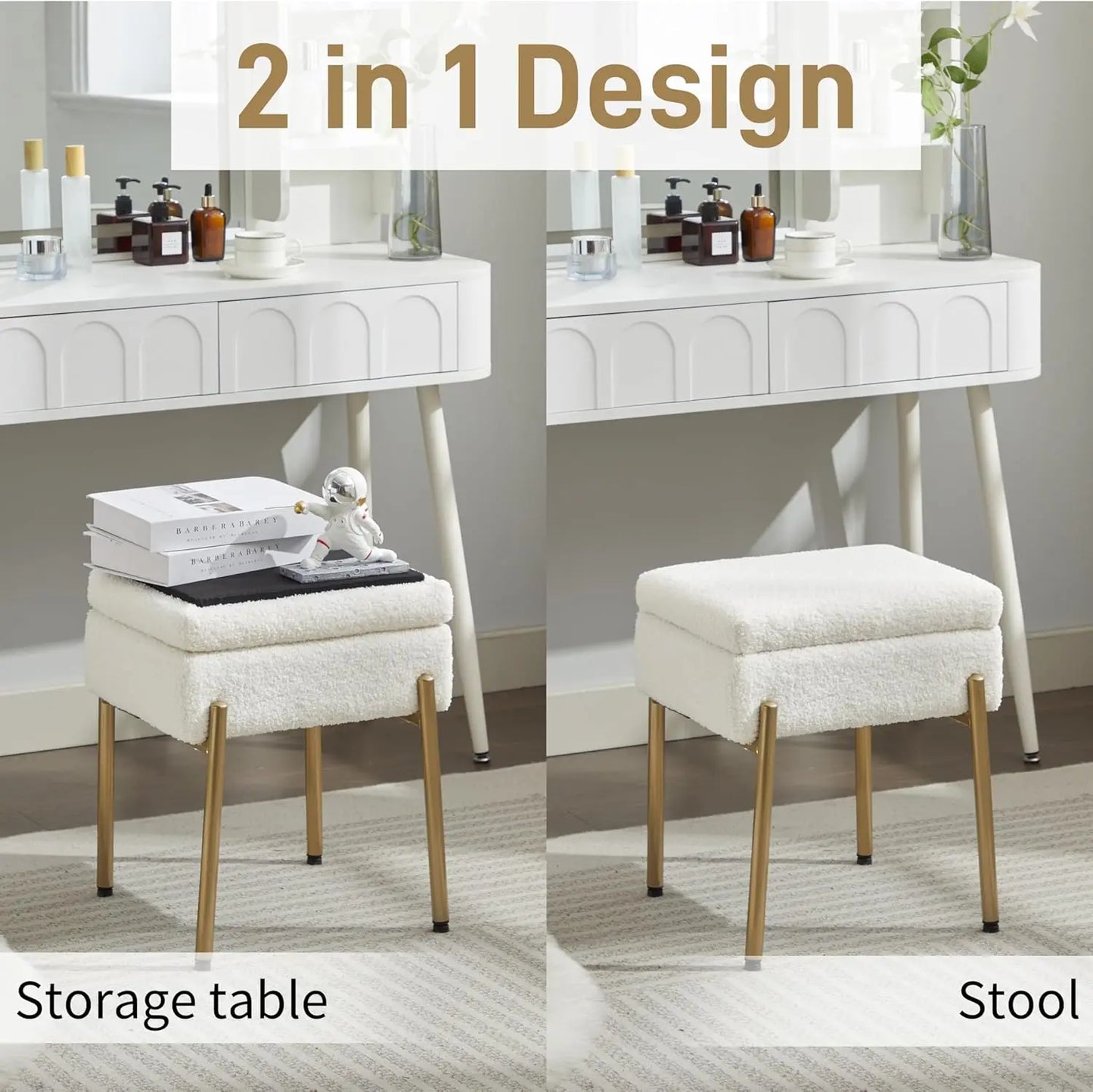 Vanity Desk Ottoman Stool with Storage