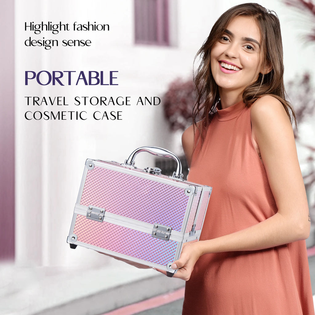 Portable Alloy Cosmetics Makeup Case [4 trays]