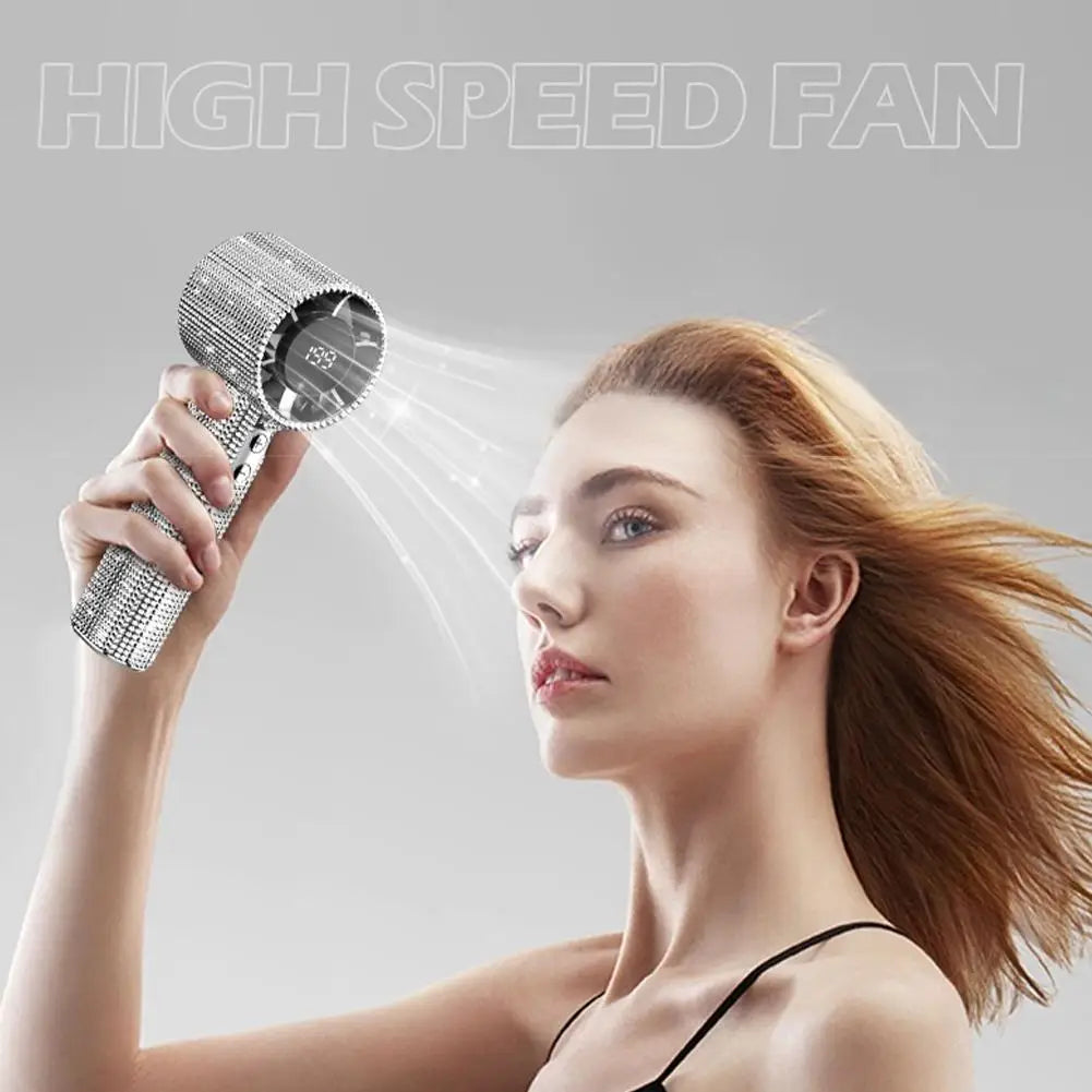 Portable Handheld Fan Covered With Diamonds