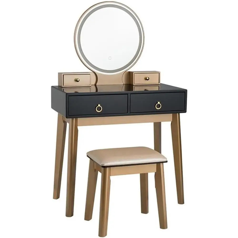 Contemporary Compact Makeup Vanity Set - Black & Golden