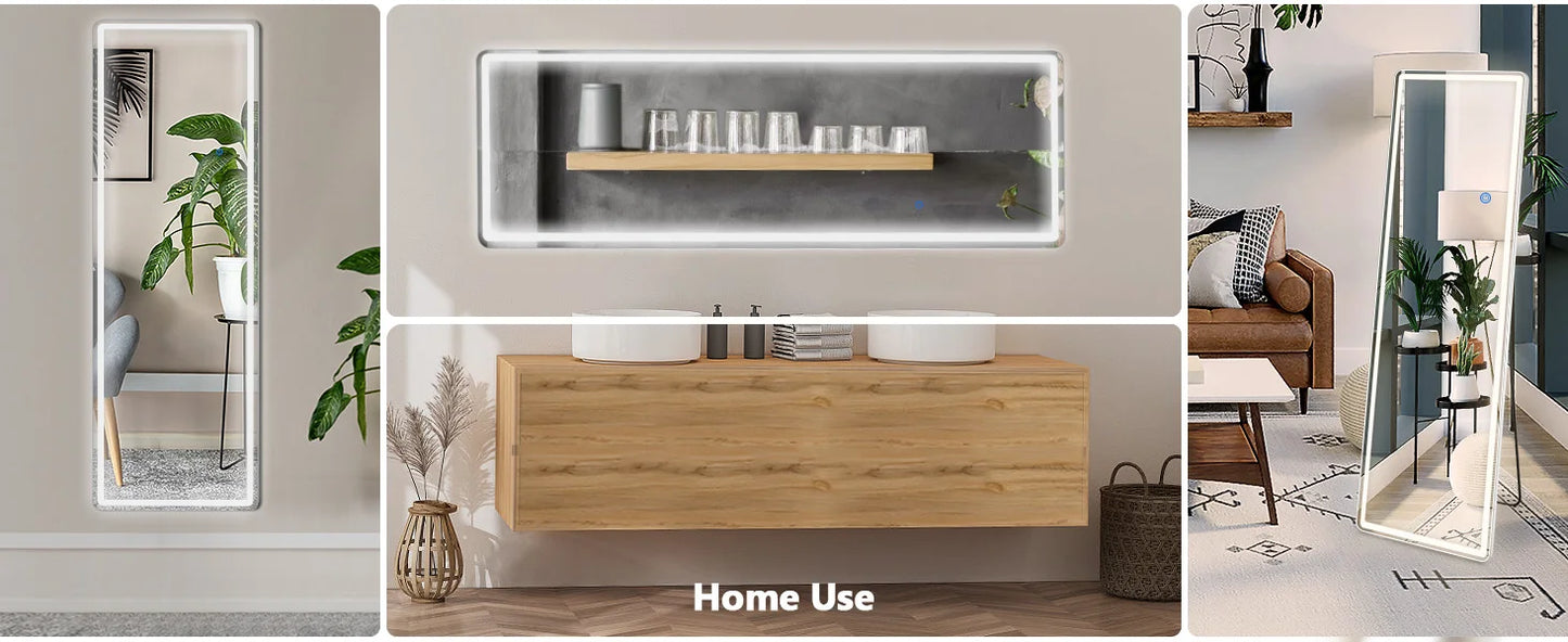 Full-Length LED Mirror with Aluminum Frame [Size: 16"x 60"]
