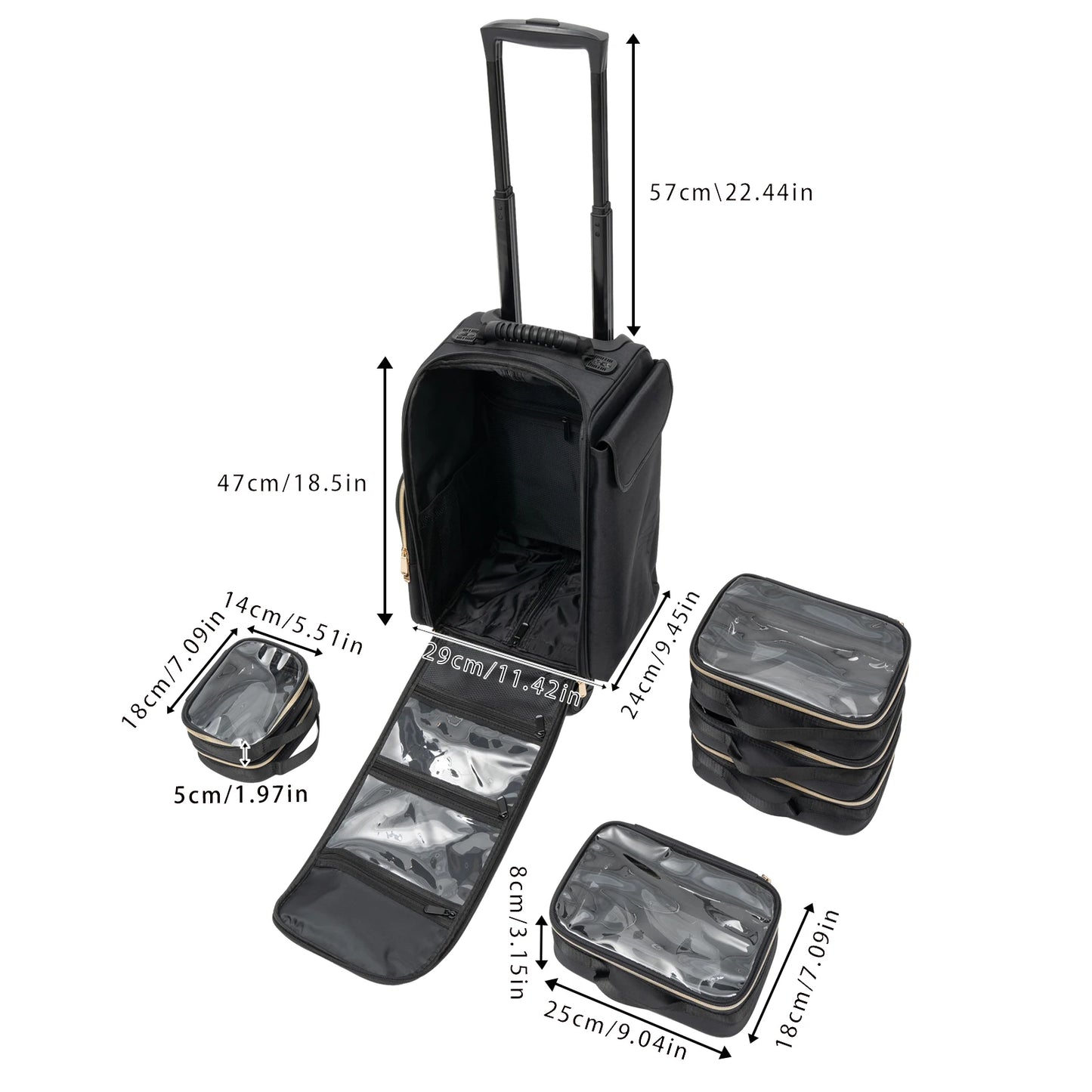 Rolling Makeup Train Case With 6 Removable Bags
