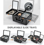 Makeup Storage Case With LED Mirror & Fold-out Trays for Jewelry Storage