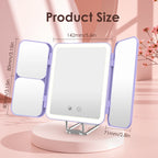 Portable Trifold Led Makeup Mirror with 1X 3X 7X Magnification