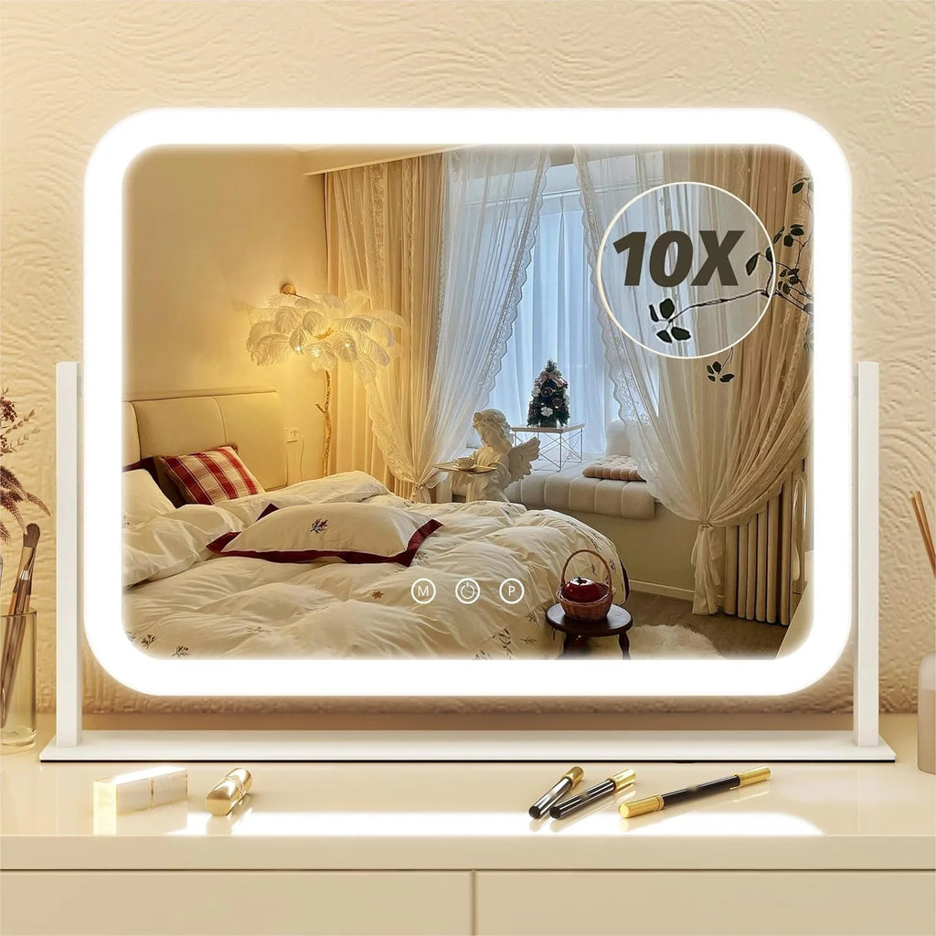 LED Makeup Mirror With Gold Frame - 17x13 Inches