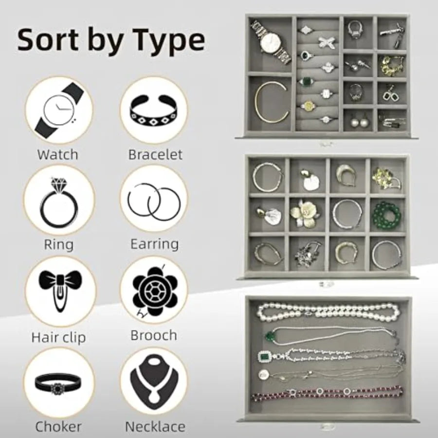 Glass Lid Jewelry Organizer With 3 Drawers