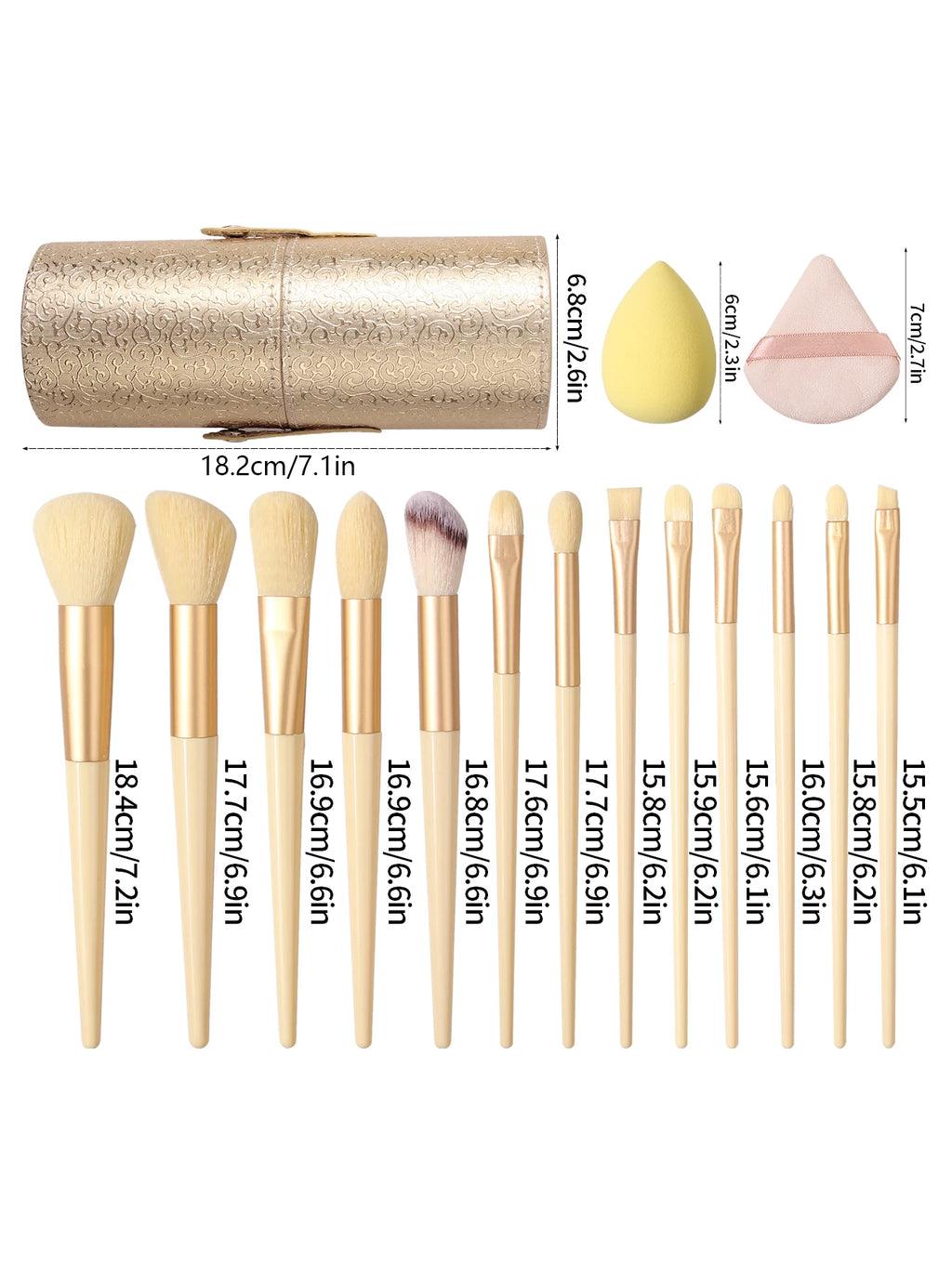 Makeup Brush Set With Sponge & Powder Puffs