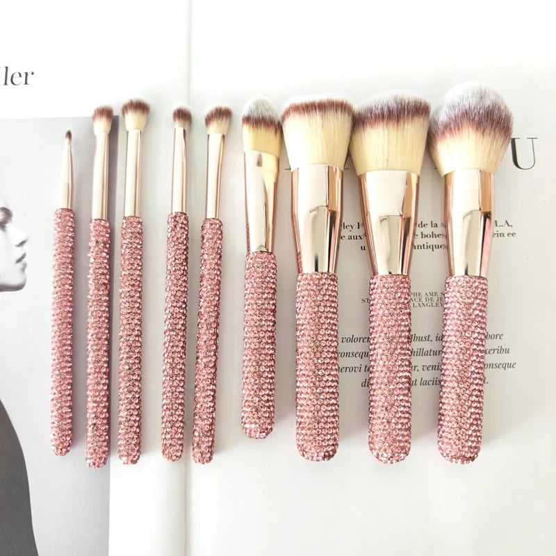 Rhinestone Makeup Brushes With Organizer Bucket