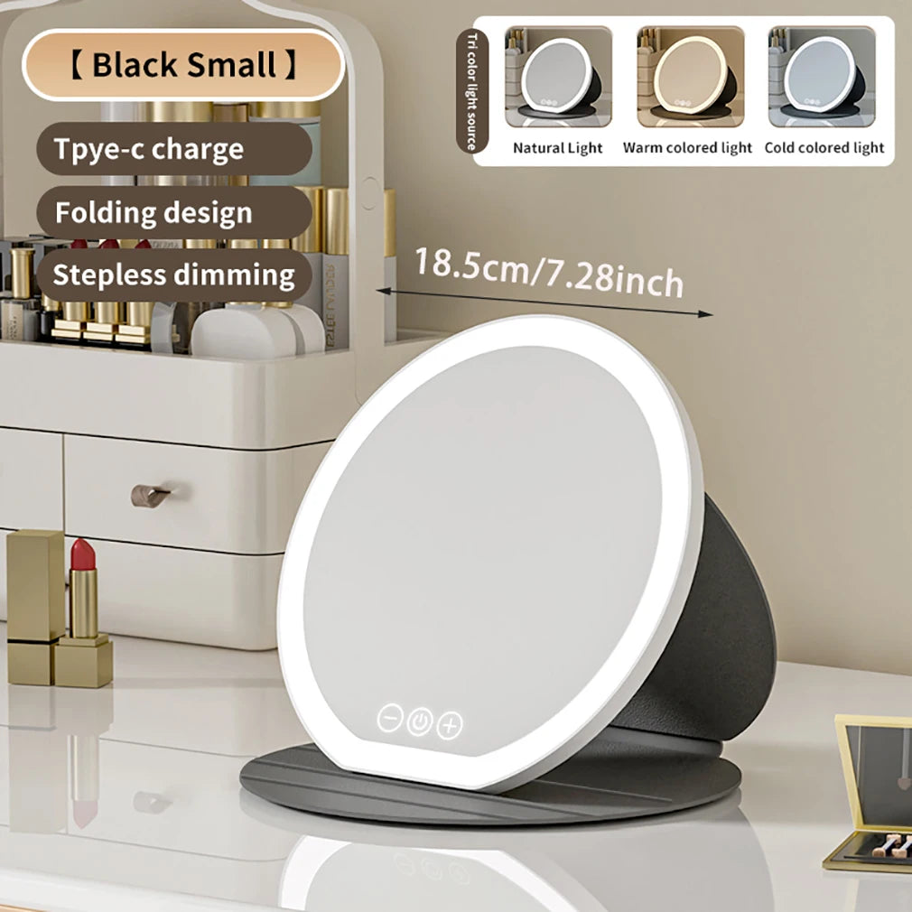 Compact Circular LED Makeup Mirror [7.28/8.66 inch]