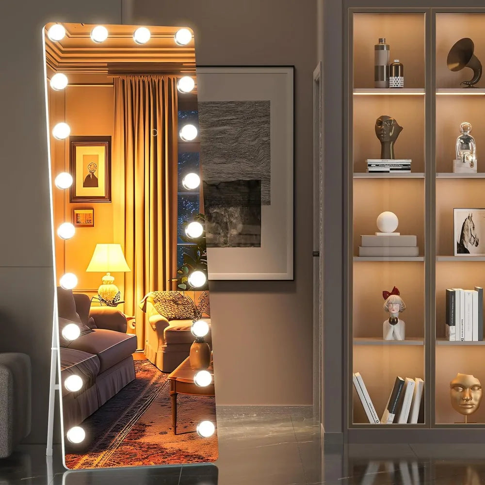 Full Length Vanity Mirror With Light Bulbs & Aluminum Frame [Size: 24" x 67"]