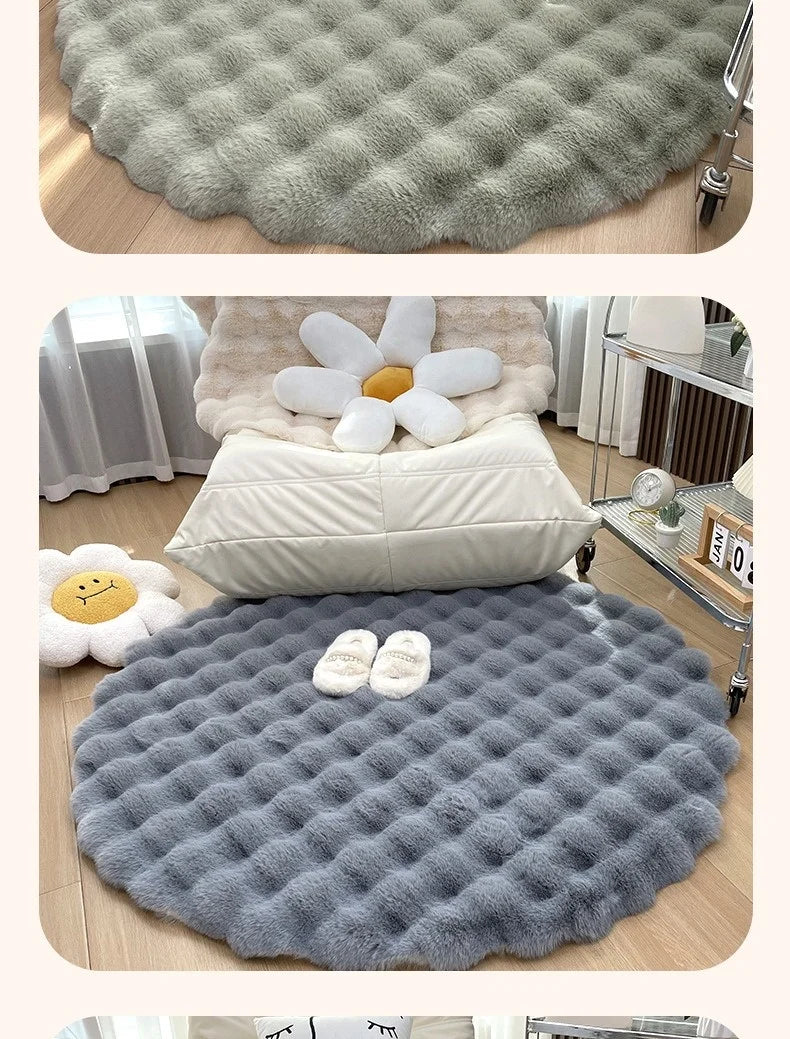 Round Bubble Rabbit Fur Vanity Chair Rug