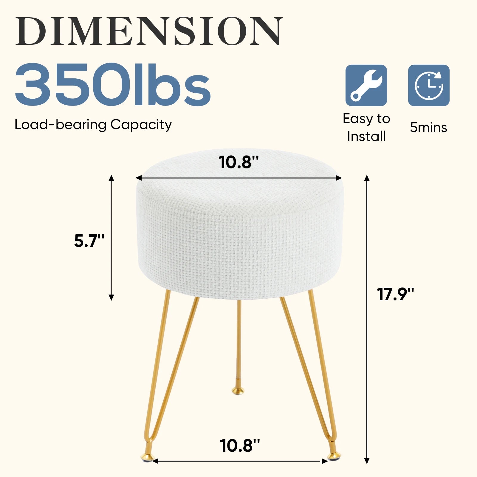Round Ottoman Velvet Vanity Stool
