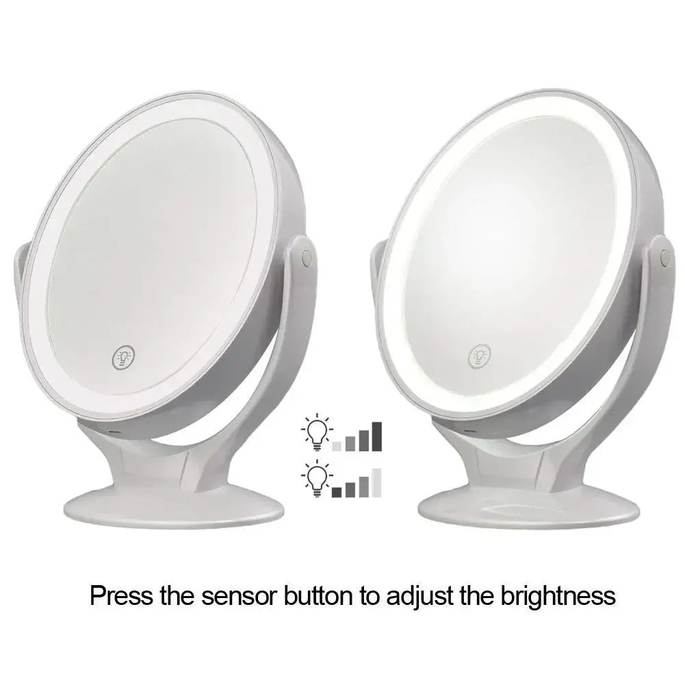 Rounded Double Sided Standing Makeup Mirror With LED Light & Magnification [1X/7X]