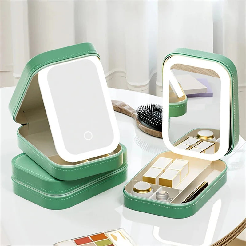 Portable Makeup Jewelry Storage Box with LED Mirror