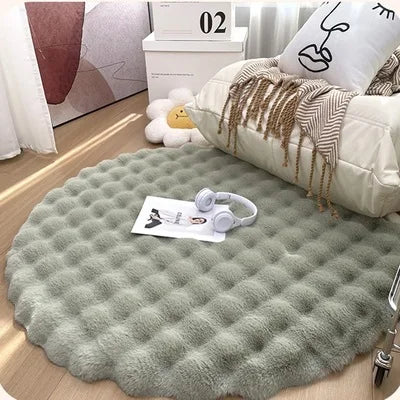 Round Bubble Rabbit Fur Vanity Chair Rug