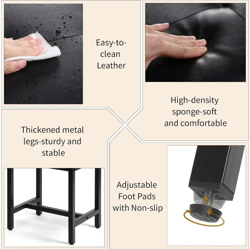 Faux Leather Ottoman Vanity Stool With Metal Leg