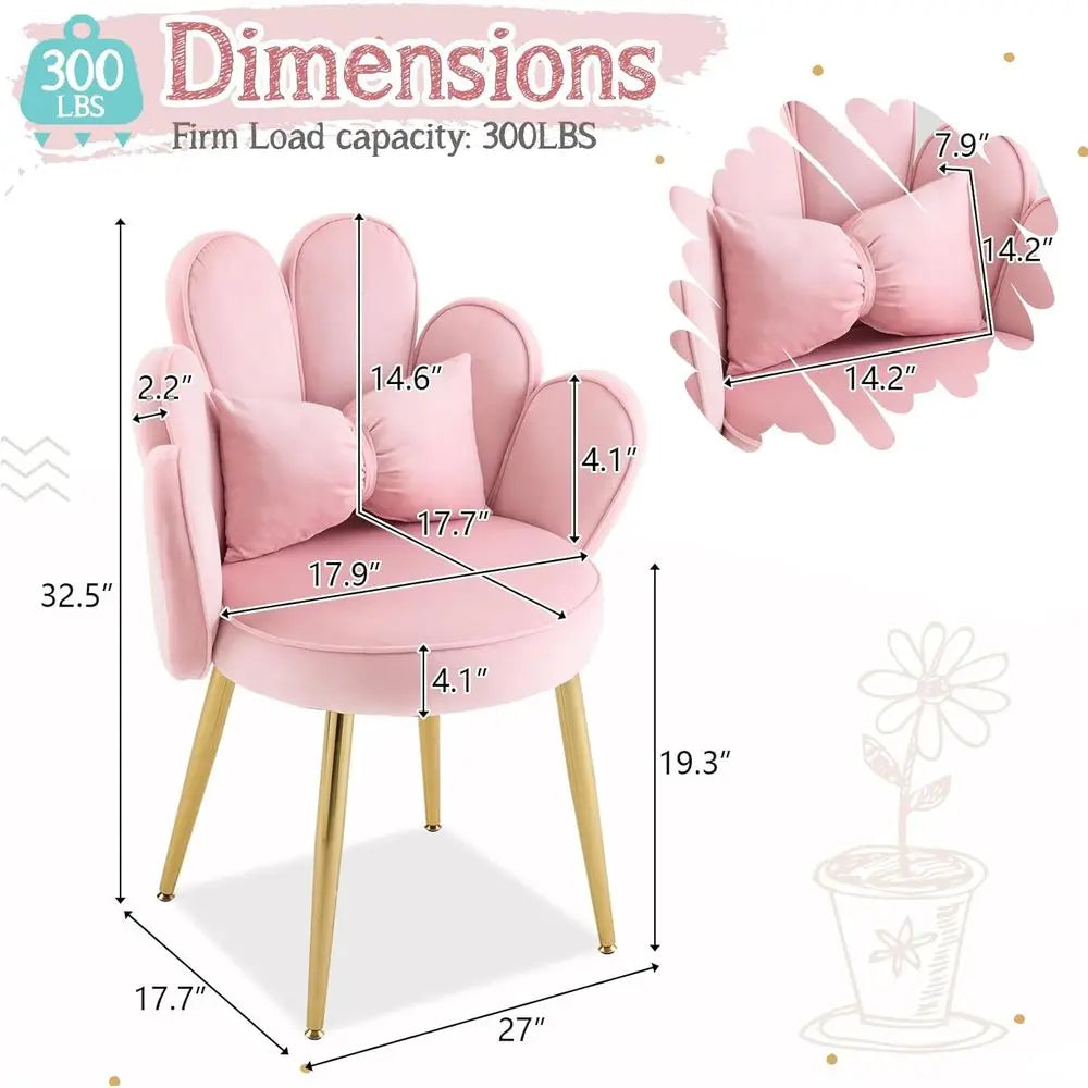 Vanity Chair with Adjustable Gold Legs and Pillow