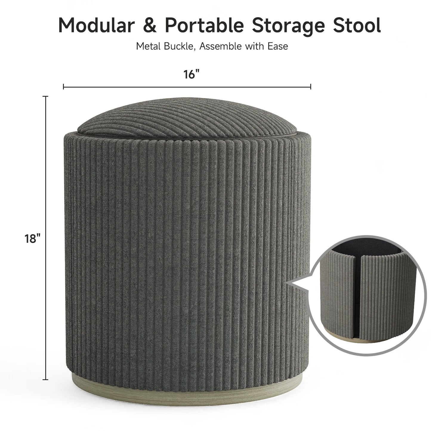 18" Round Makeup Vanity Stool [Grey]