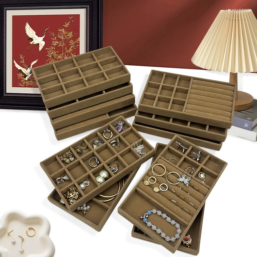 Luxury Velvet Drawer Organizer Tray [Brown]