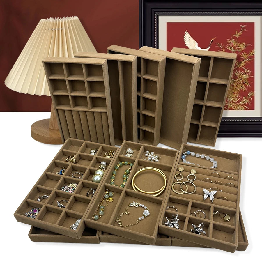 Luxury Velvet Drawer Organizer Tray [Brown]